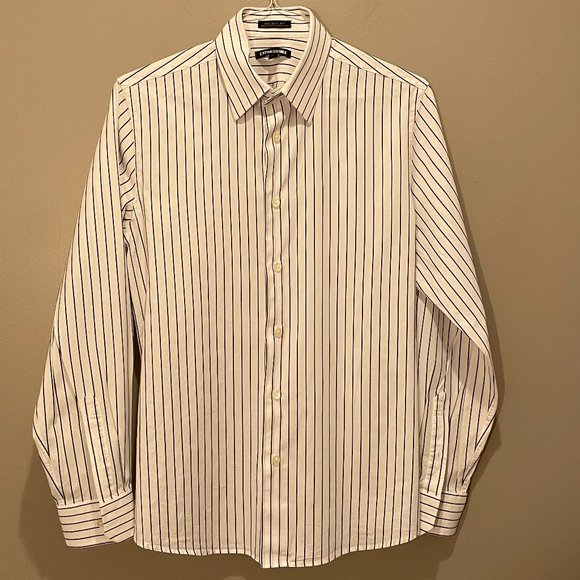 Express Mens 1MX Modern Fit Dress Shirt sz M (15-15 1/2) Wht w/ Black Stripe EUC - Picture 1 of 5